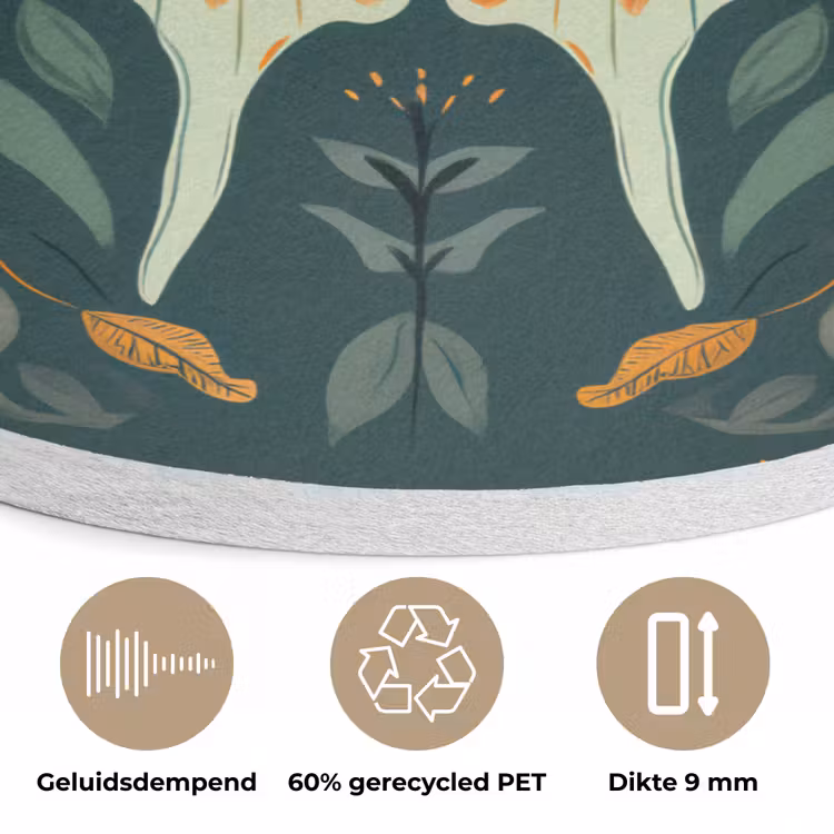 Sierlijk - Vlinder - Groen - Bladeren Akoestische PET Vilt - Rond klein -closeup_NL
