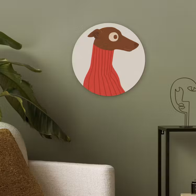 Silhouet - Hond - Trui - Rood Akoestische PET Vilt - Rond klein -sfeer2