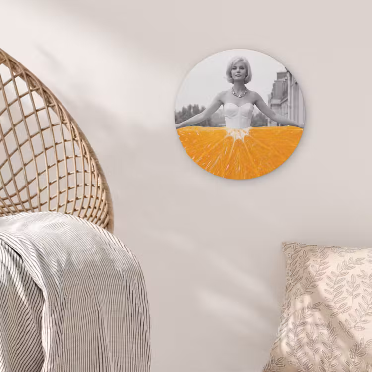Sinaasappel - Eiffeltoren - Vrouw Akoestische PET Vilt - Rond klein -sfeer4