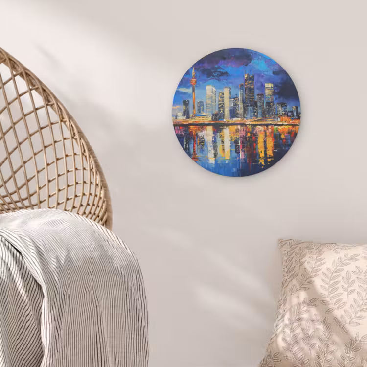 Skyline Toronto - Modern - Stadslicht - Blauw Akoestische PET Vilt - Rond klein -sfeer4