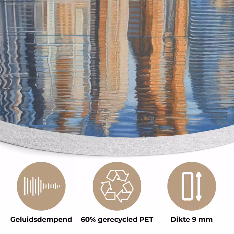 Skyline - Wolkenkrabbers - Water - Blauw Akoestische PET Vilt - Rond klein -closeup_NL