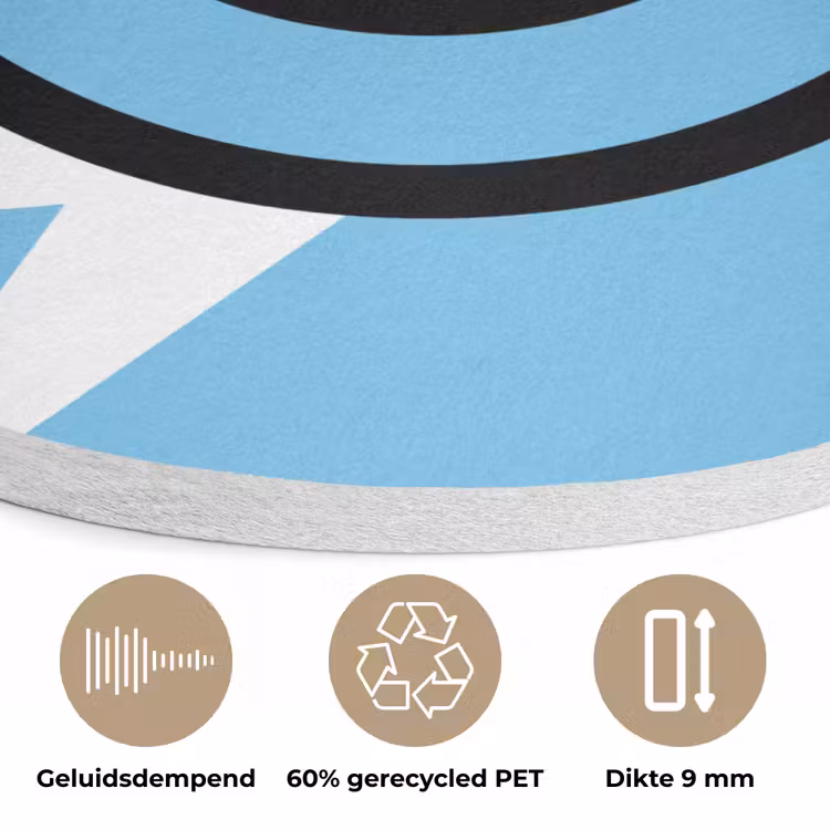 Smiley - Blauw - Bliksem Akoestische PET Vilt - Rond klein -closeup_NL