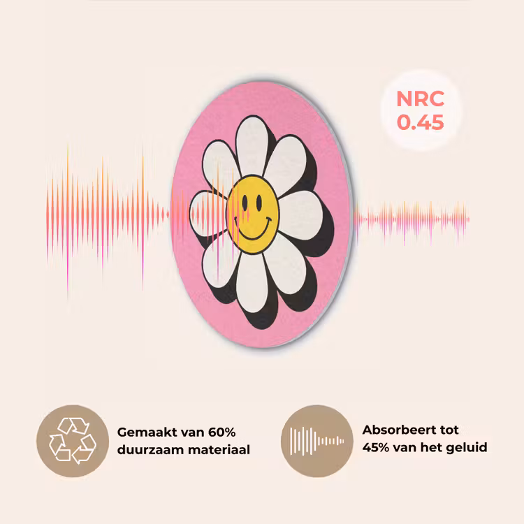 Smiley - Bloem - Roze Akoestische PET Vilt - Rond klein -USP_NL