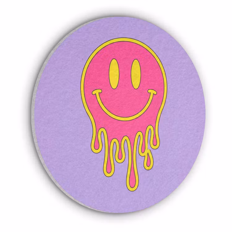 Smiley - Drip - Neon Akoestische PET Vilt - Rond klein -3d