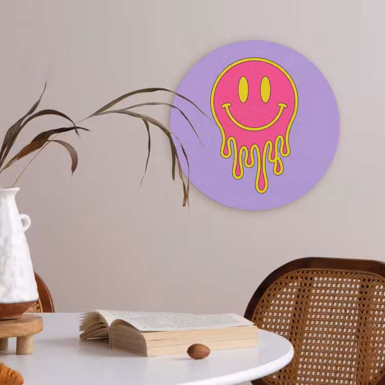 Smiley - Drip - Neon Akoestische PET Vilt - Rond klein -sfeer3