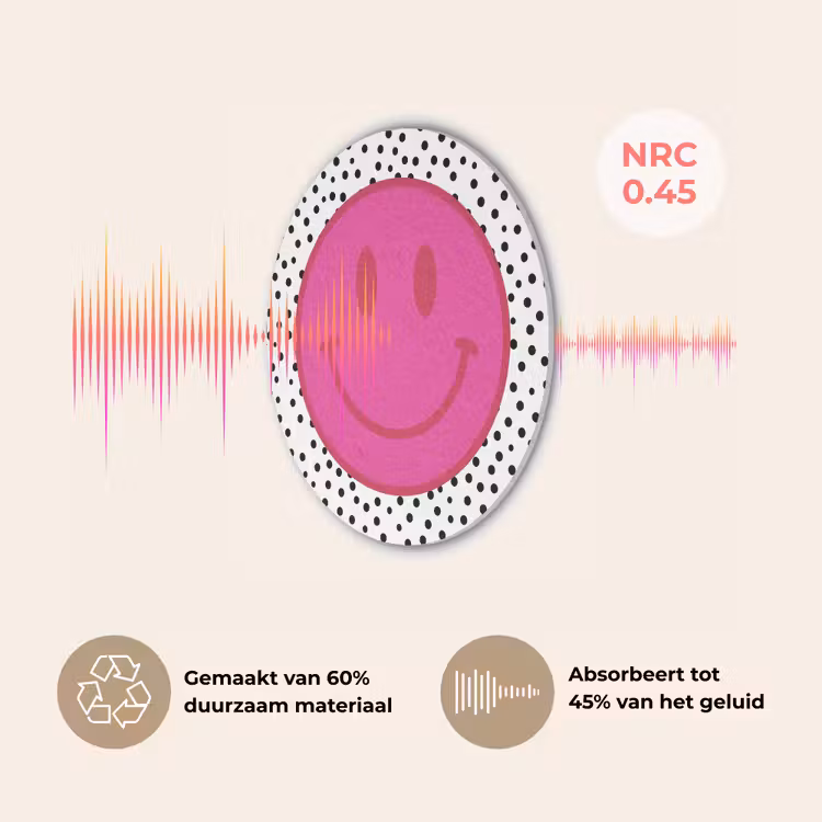 Smiley - Roze - Stippen Akoestische PET Vilt - Rond klein -USP_NL