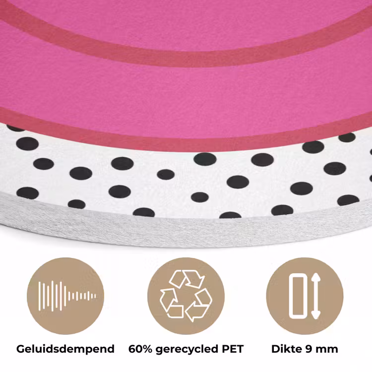 Smiley - Roze - Stippen Akoestische PET Vilt - Rond klein -closeup_NL