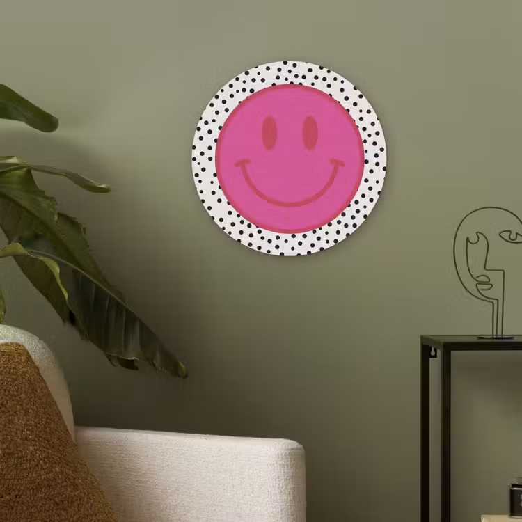 Smiley - Roze - Stippen Akoestische PET Vilt - Rond klein -sfeer2
