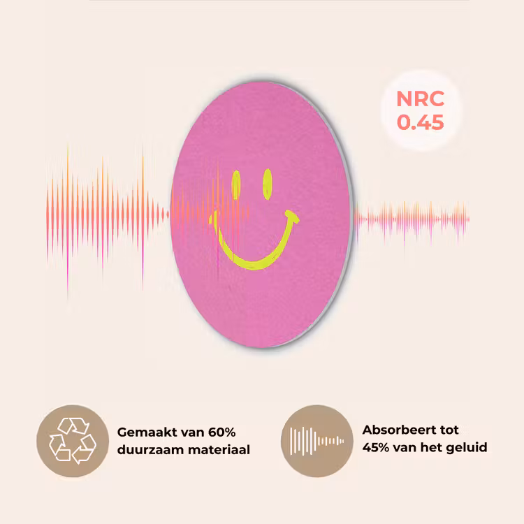 Smiley - Vrolijk - Roze Akoestische PET Vilt - Rond klein -USP_NL