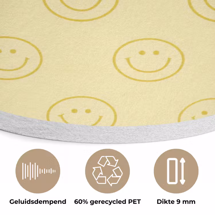 Smileys - Patroon - Retro - Zachtgeel Akoestische PET Vilt - Rond klein 838 -closeup_NL