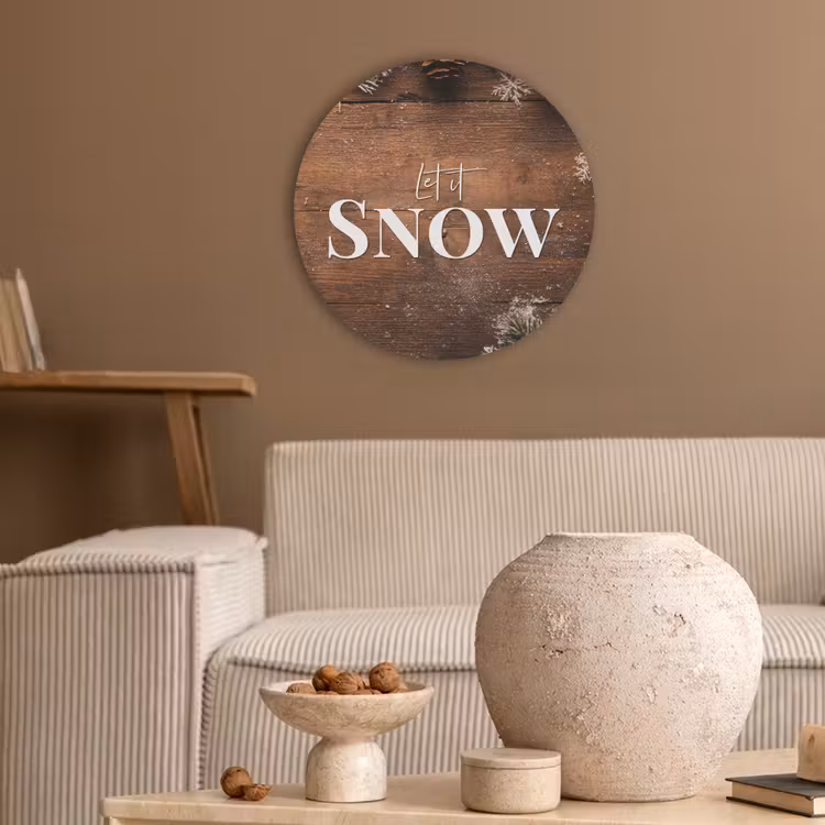 Sneeuw - Houtlook - Quote - Let it snow Akoestische PET Vilt - Rond klein -sfeer1