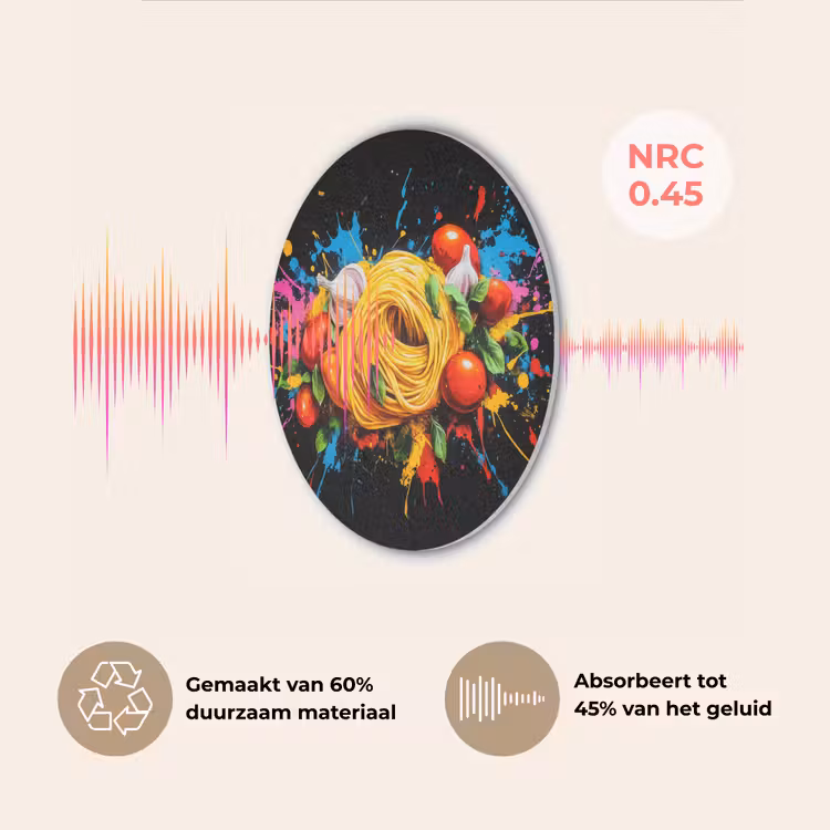 Spaghetti - Graffiti - Verf - Kleurrijk - Eten - Modern Akoestische PET Vilt - Rond klein -USP_NL