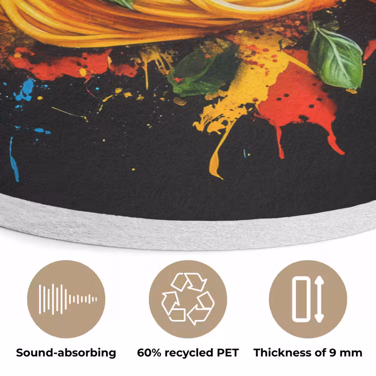 Spaghetti - Graffiti - Verf - Kleurrijk - Eten - Modern Akoestische PET Vilt - Rond klein -closeup_NL