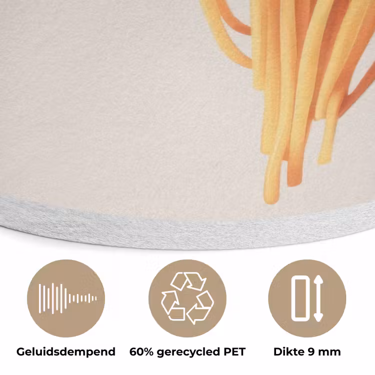Spaghetti - tomatensaus - Parmezaanse kaas Akoestische PET Vilt - Rond klein -closeup_NL