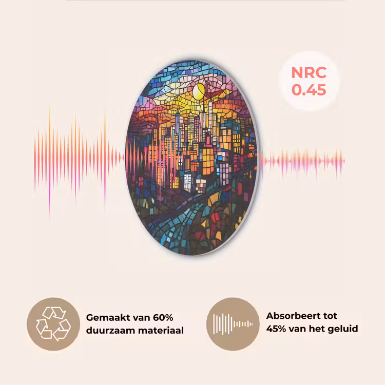 Stad - Maan - Mozaïek - Kleurrijk Akoestische PET Vilt - Rond klein -USP_NL