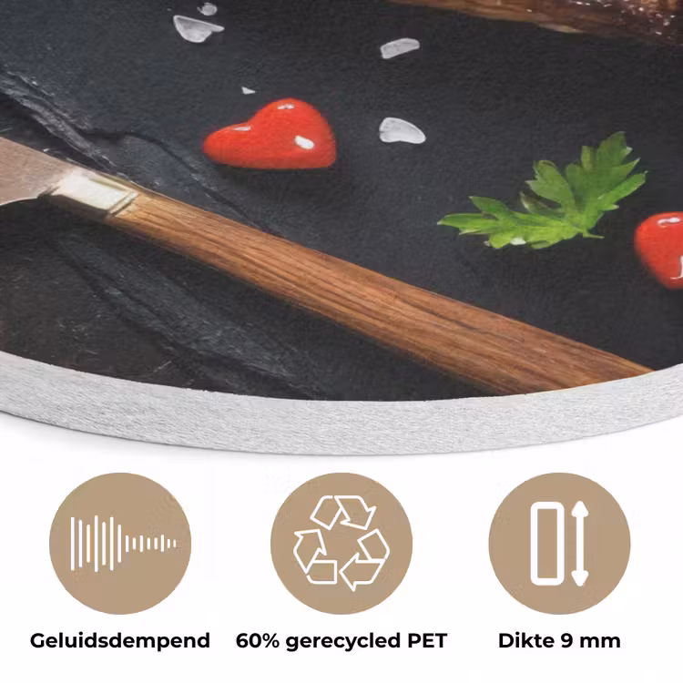 Steak - Hart - Bestek Akoestische PET Vilt - Rond klein -closeup_NL