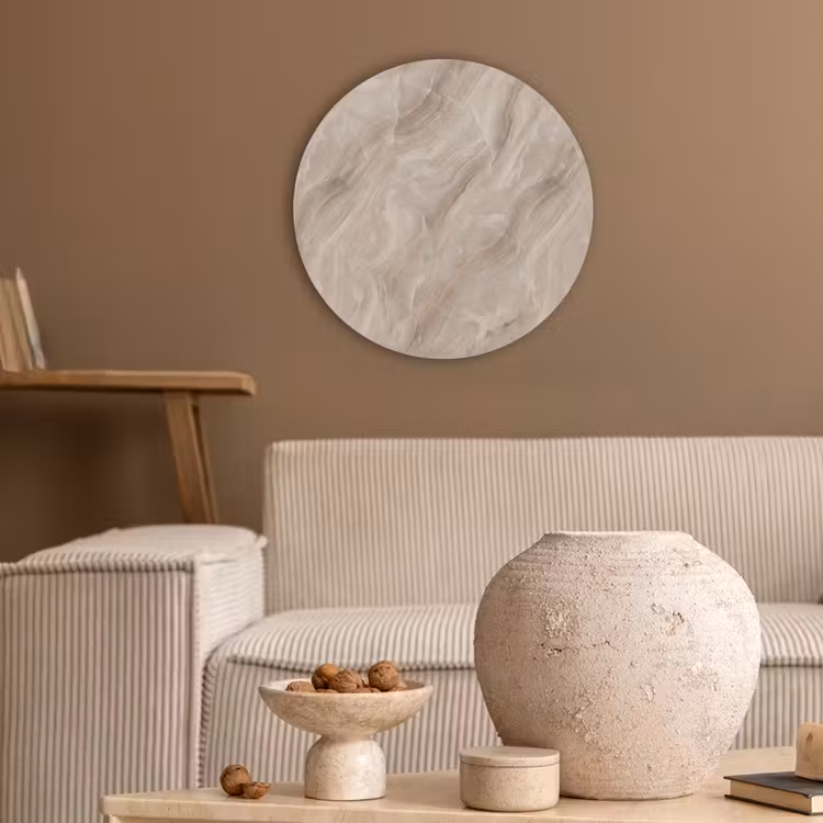 Steen - Golvend - Abstract - Beige Akoestische PET Vilt - Rond klein -sfeer1