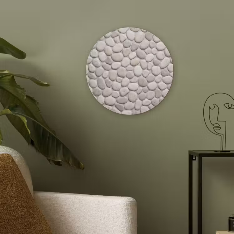 Steen - Kiezel - Natuur - Minimalistisch - Beige Akoestische PET Vilt - Rond klein -sfeer2