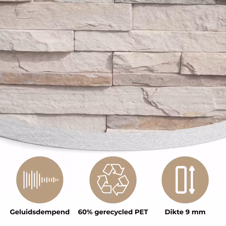 Steen - Muur - Textuur - Rustiek - Beige Akoestische PET Vilt - Rond klein -closeup_NL