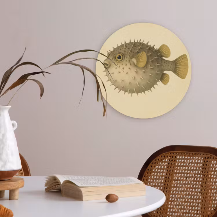 Stekels - Vis - Opgeblazen - Bruin Akoestische PET Vilt - Rond klein -sfeer3