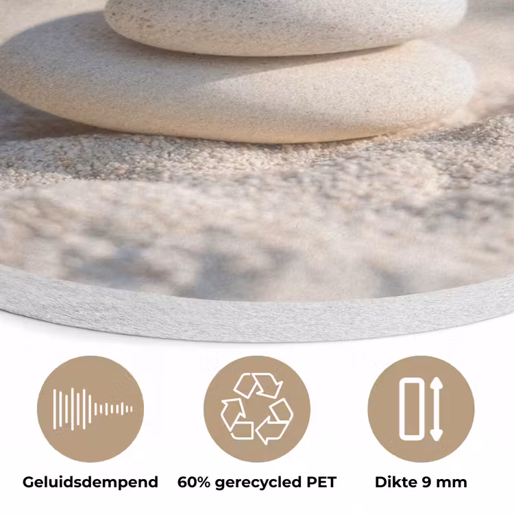 Stenen - Stapel - Zand - Zee Akoestische PET Vilt - Rond klein -closeup_NL