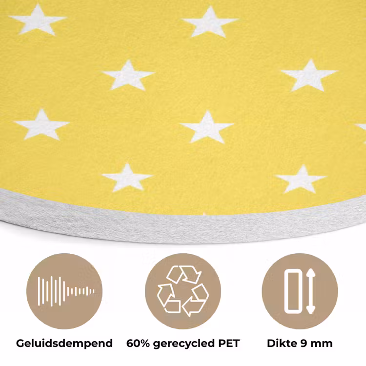 Sterren - Patroon - Minimalistisch - Geel Akoestische PET Vilt - Rond klein 838 -closeup_NL