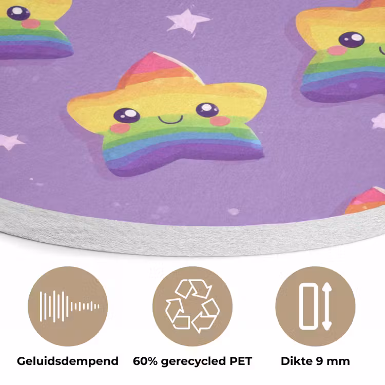 Sterren - Regenboog - Paars Akoestische PET Vilt - Rond klein 838 -closeup_NL