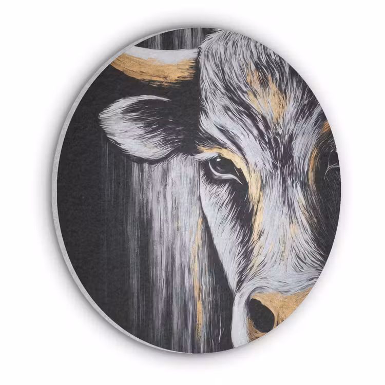 Stier - Hoorns - Snuit - Goud Akoestische PET Vilt - Rond klein -3d