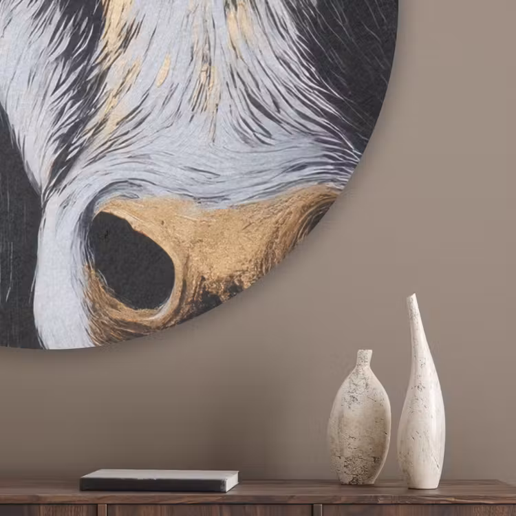 Stier - Hoorns - Snuit - Goud Akoestische PET Vilt - Rond klein -sfeer5_closeup