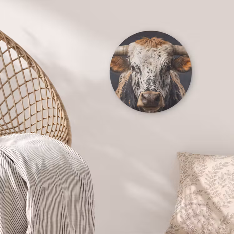 Stier - Kleurrijk - Hoorns Akoestische PET Vilt - Rond klein -sfeer4