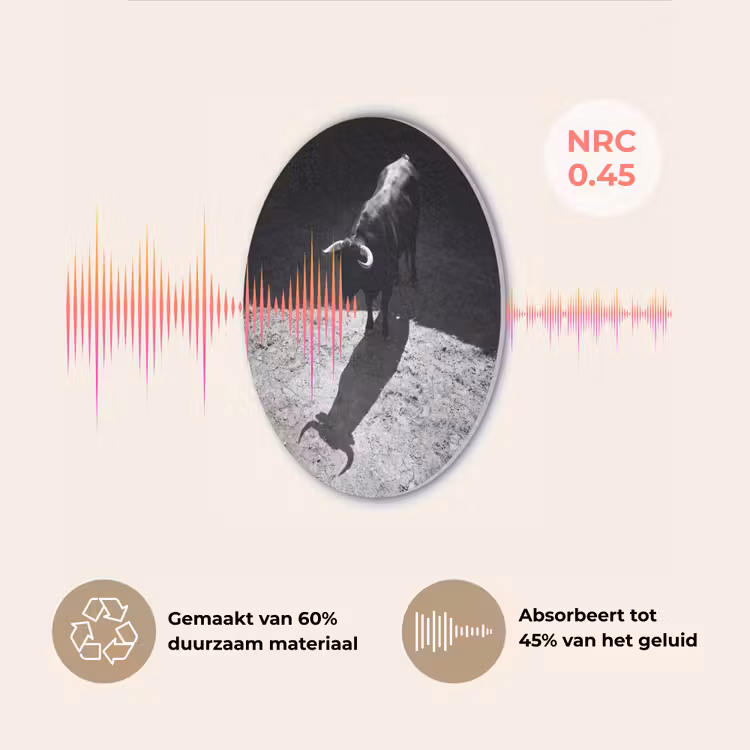 Stier - Schaduw - Dieren - Contrast - Zwart-wit Akoestische PET Vilt - Rond klein -USP_NL