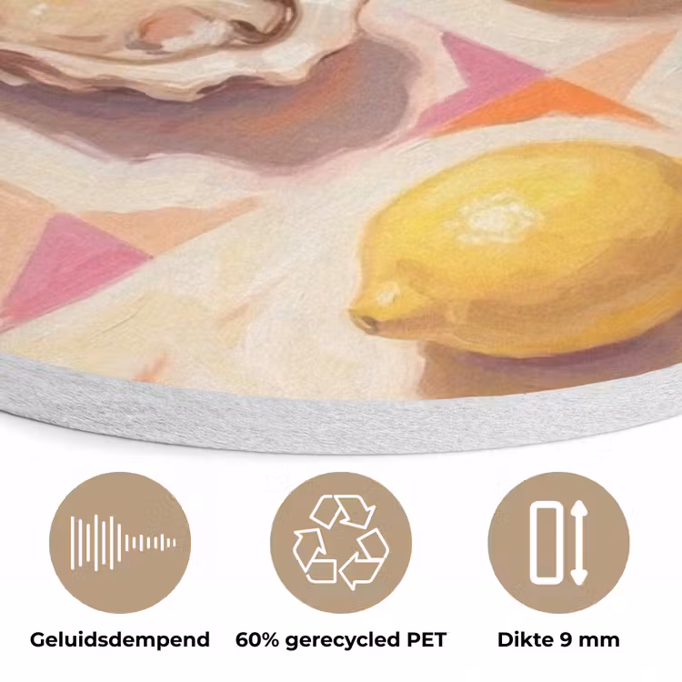 Stilleven - Citroenen - Oesters - Abstract - Oranje Akoestische PET Vilt - Rond klein -closeup_NL
