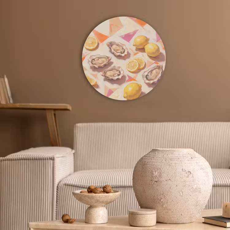 Stilleven - Citroenen - Oesters - Abstract - Oranje Akoestische PET Vilt - Rond klein -sfeer1