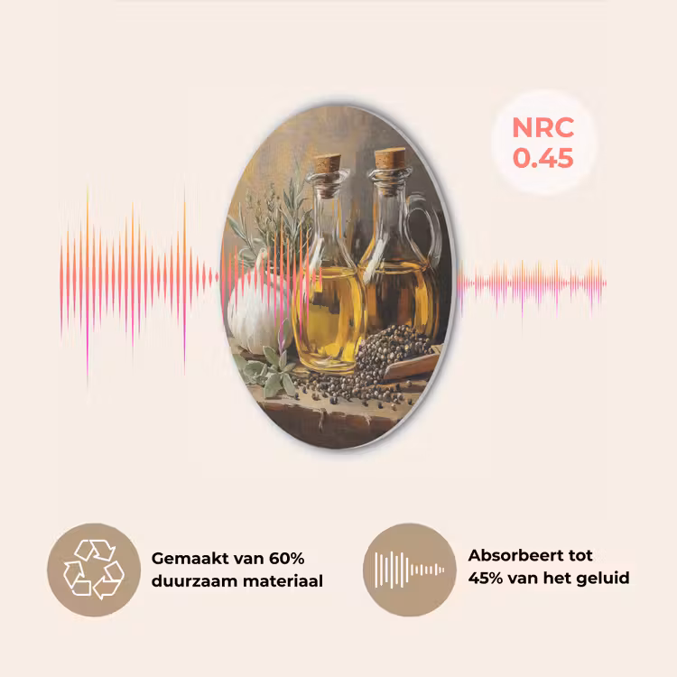 Stilleven - Olijfolie - Knoflook - Kruiden Akoestische PET Vilt - Rond klein -USP_NL