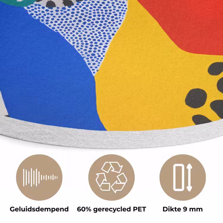 Stippen - Vormen - Modern - Kleuren Akoestische PET Vilt - Rond klein -closeup_NL