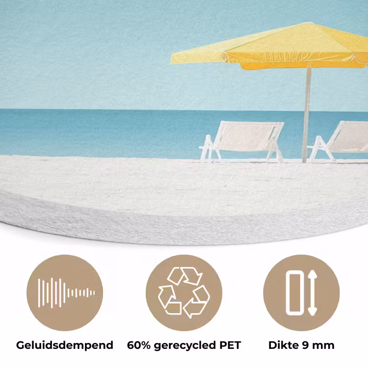 Strand - Blauwe lucht - Geel - Parasol Akoestische PET Vilt - Rond klein -closeup_NL
