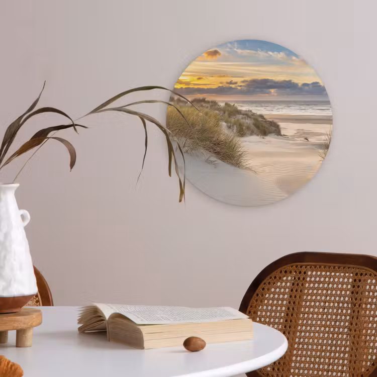 Strand - Duin - Gras - Zonsondergang - Zee Akoestische PET Vilt - Rond klein -sfeer3