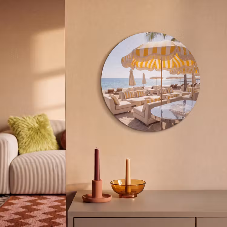 Strand - Ligbedden - Vakantie - Modern - Geel Akoestische PET Vilt - Rond klein -sfeer1