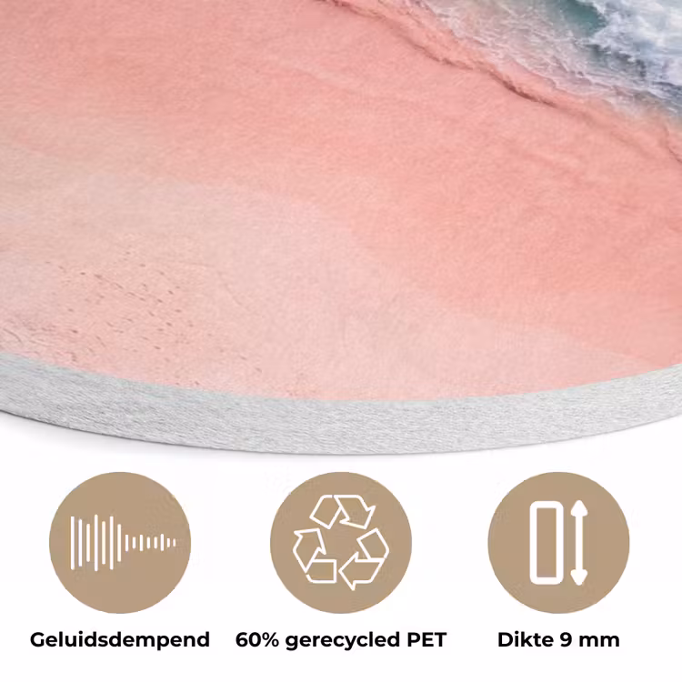 Strand - Oceaan - Golven - Roze Zand - Natuur Akoestische PET Vilt - Rond klein -closeup_NL