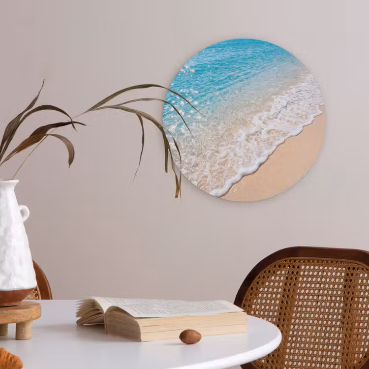 Strand - Water - Natuur - Blauw - Beige Akoestische PET Vilt - Rond klein -sfeer3