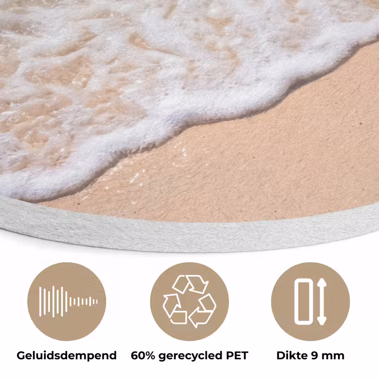 Strand - Water - Natuur - Blauw - Beige Akoestische PET Vilt - Rond klein -closeup_NL