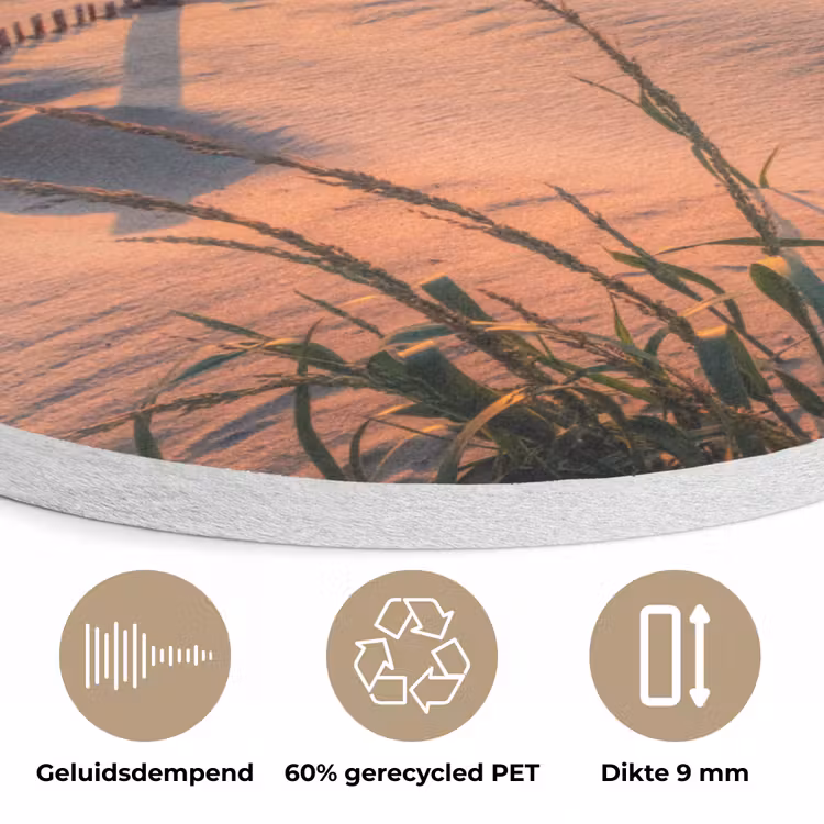 Strand - Zee - Duin - Zonsondergang - Landschap Akoestische PET Vilt - Rond klein -closeup_NL