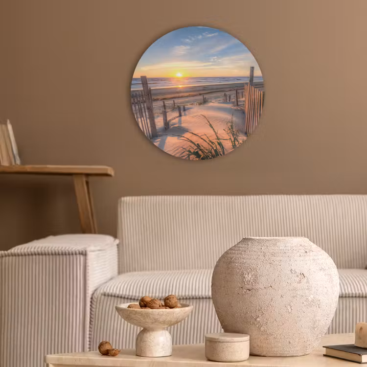 Strand - Zee - Duin - Zonsondergang - Landschap Akoestische PET Vilt - Rond klein -sfeer1