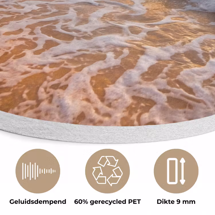 Strand - Zonsondergang - Golven - Natuur - Goud Akoestische PET Vilt - Rond klein -closeup_NL