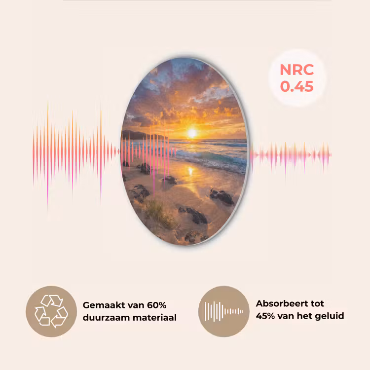 Strand - Zonsondergang - Golven - Natuur - Oranje Akoestische PET Vilt - Rond klein -USP_NL