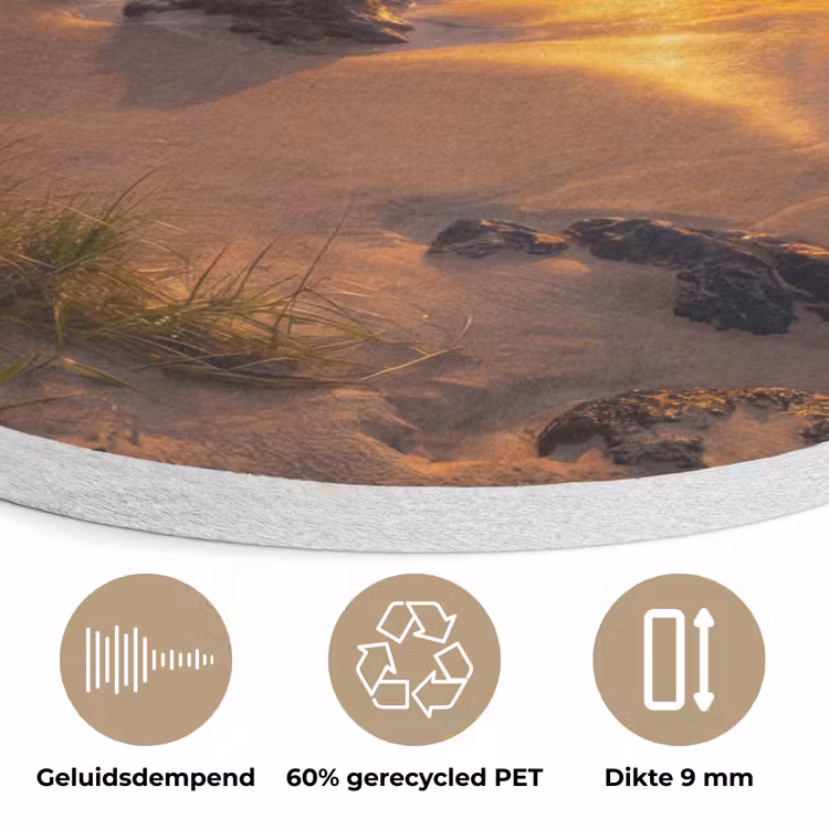 Strand - Zonsondergang - Golven - Natuur - Oranje Akoestische PET Vilt - Rond klein -closeup_NL