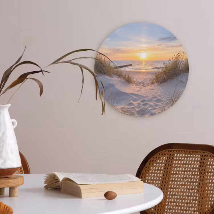 Strand - Zonsondergang - Natuur - Landschap Akoestische PET Vilt - Rond klein -sfeer3