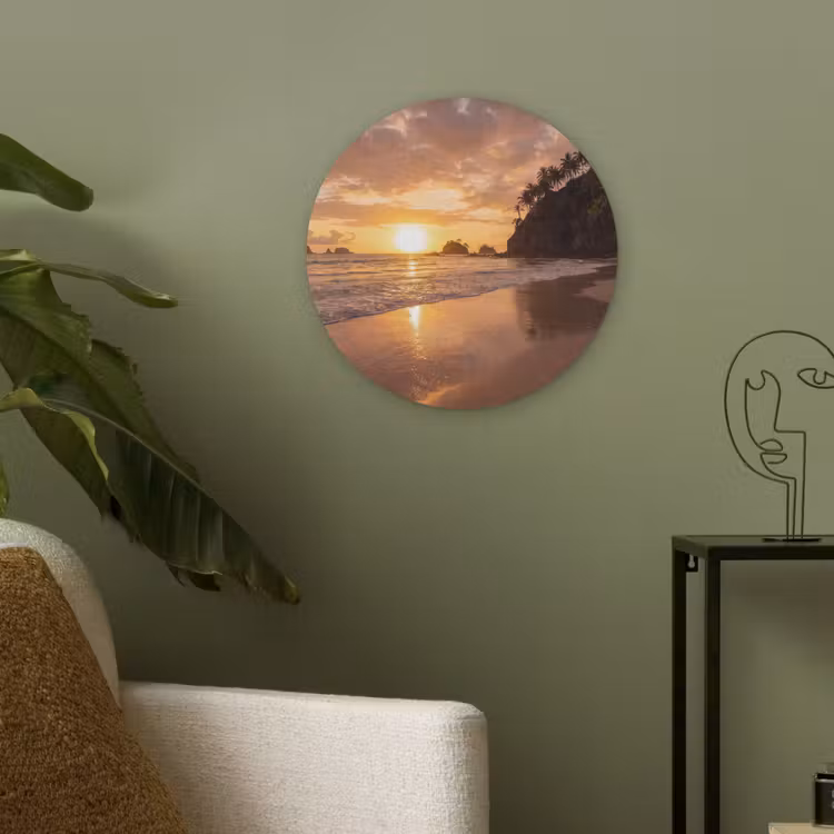Strand - Zonsondergang - Natuur - Tropisch - Oranje Akoestische PET Vilt - Rond klein -sfeer2