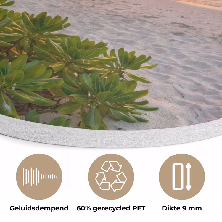 Strand - Zonsondergang - Palmbomen - Tropisch - Natuur Akoestische PET Vilt - Rond klein -closeup_NL