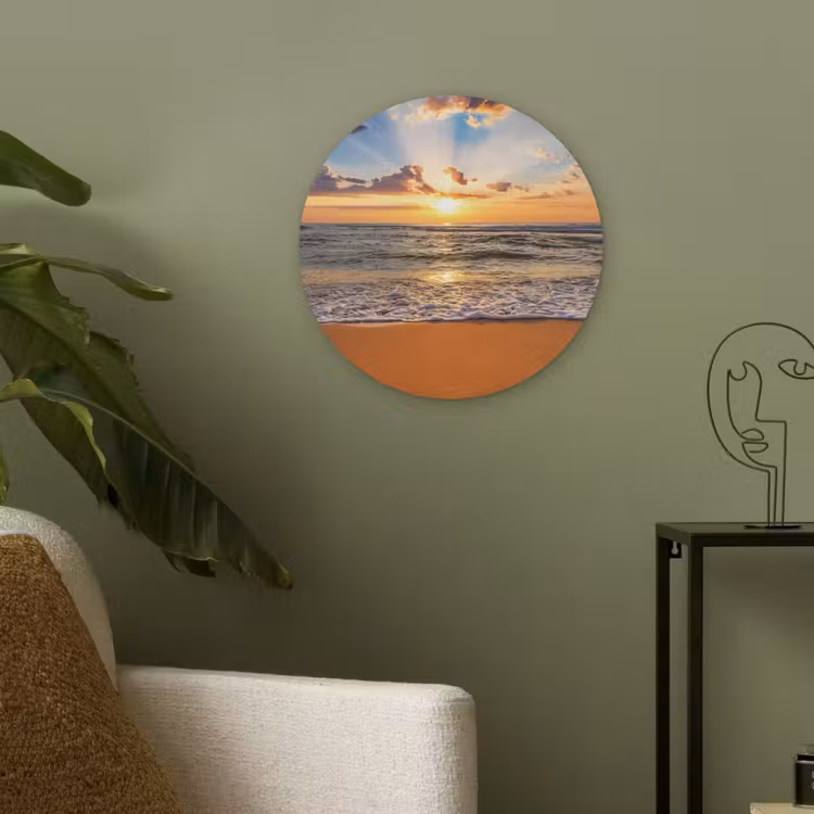 Strand - Zonsondergang - Zee - Wolken - Horizon Akoestische PET Vilt - Rond klein -sfeer2